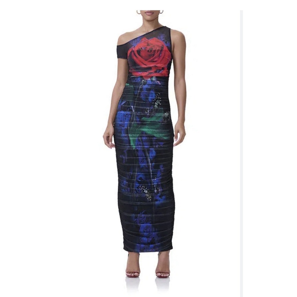 AFRM Shailene Sheer Mesh Bodycon Ruched Maxi Dress XS/Petite
